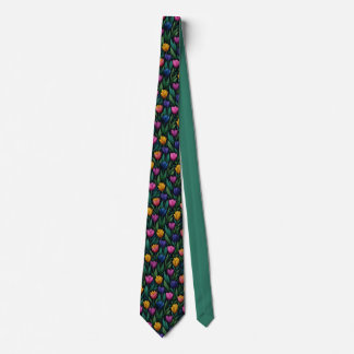 Dark Colorful Tulip Floral Pattern Stropdas