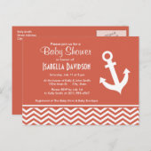 Dark Coral Chevron; Anker Uitnodiging Briefkaart (Voorkant / Achterkant)