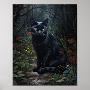Dark Cottagecore Black Cat Art Print Poster