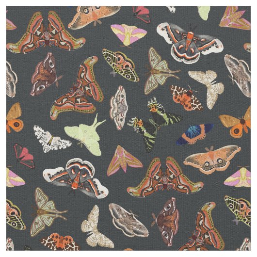 Dark Cottagecore Moths Natuur Stof (Close Up)