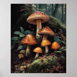 Dark Cottagecore Mushroom Art Print Poster
