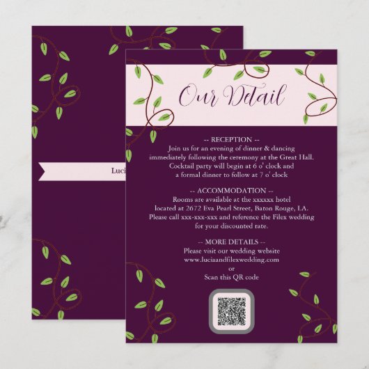 Dark Crimson in the Forest Wedding Detail Kaart (Voorkant / Achterkant)