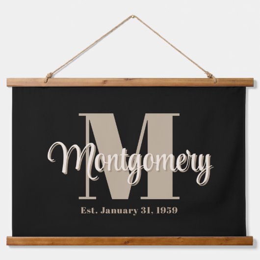 Dark Custom Familienaam Teken Trouwcadeau Idee Hangend Wandkleed (Voorkant)
