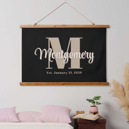Dark Custom Familienaam Teken Trouwcadeau Idee Hangend Wandkleed (Slaapkamer)
