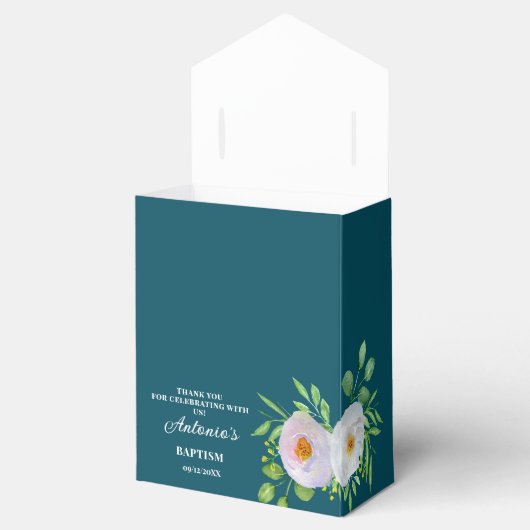 Dark Cyan Baby Boy Baptism Favor Box Bedankdoosjes (Geopend)