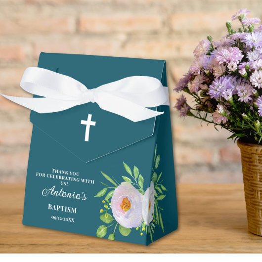 Dark Cyan Baby Boy Baptism Favor Box Bedankdoosjes
