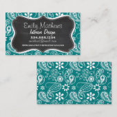 Dark Cyan Paisley; Bloemen; Retro schoolbord Visitekaartje (Voorkant / Achterkant)