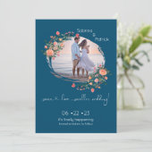 Dark Cyan Photo Lijst Floral Save The Date (Staand voorkant)