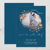 Dark Cyan Photo Lijst Floral Save The Date (Voorkant / Achterkant)