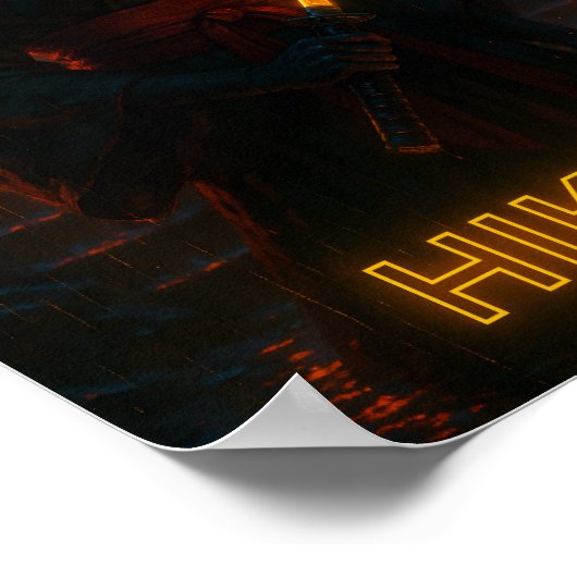 Dark Cyberpunk Anime Girl met een gloeiende Katana Poster (Hoek)