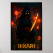 Dark Cyberpunk Anime Girl met een gloeiende Katana Poster (Voorkant)