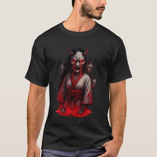 Dark Cyberpunk Oni Girl T-shirt (Voorkant)