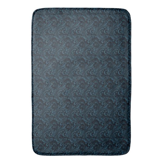 Dark Damask Blue Black Swirl Masculine Pattern Badmat (Voorkant Verticaal)