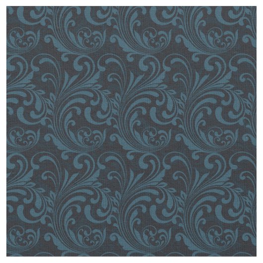Dark Damask Blue Black Swirl Masculine Pattern Stof (Close Up)