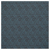 Dark Damask Blue Black Swirl Masculine Pattern Stof (Swatch)