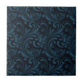 Dark Damask Blue Black Swirl Masculine Pattern Tegeltje (Voorkant)