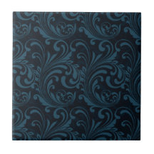 Dark Damask Blue Black Swirl Masculine Pattern