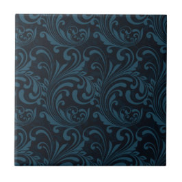 Dark Damask Blue Black Swirl Masculine Pattern Tegeltje