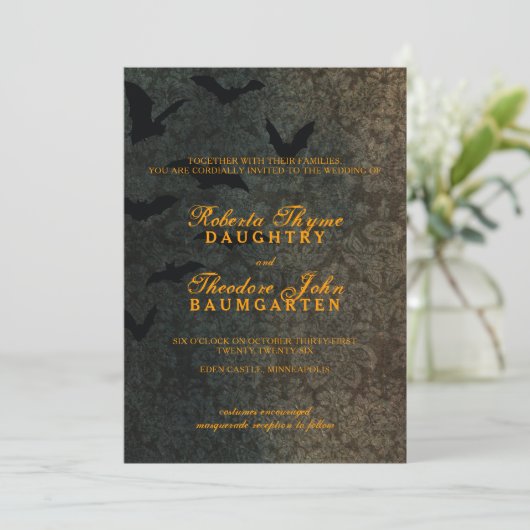 Dark Damask Halloween Uitnodiging (Staand voorkant)