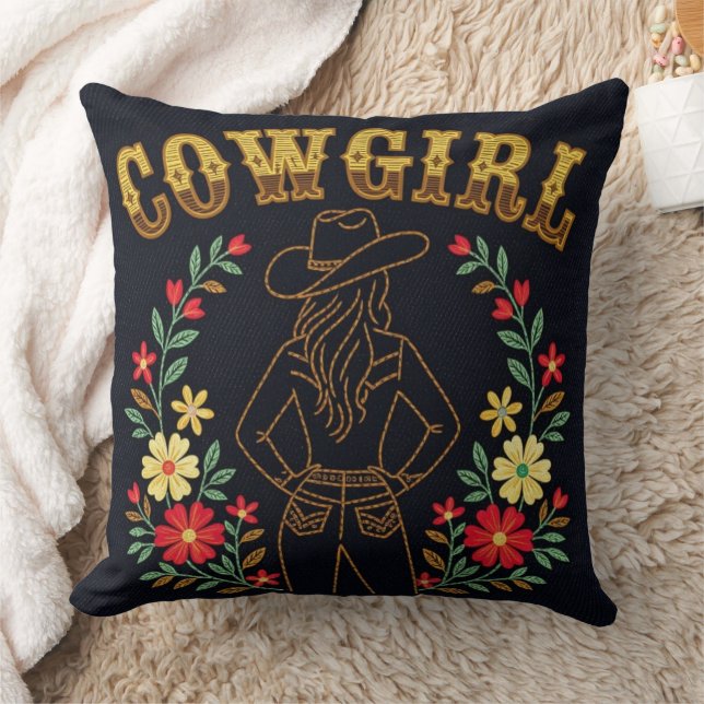Dark Denim Cowgirl Throw Pillow Kussen (Deken)