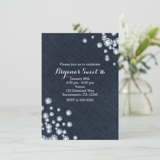 Dark Denim & Diamonds - uitnodiging van de Birthda (Staand voorkant)