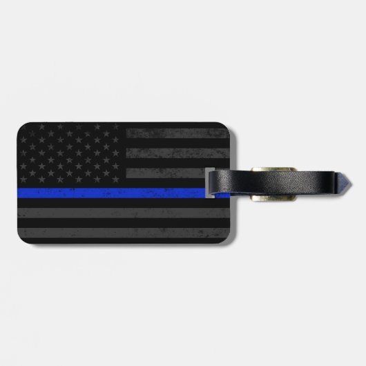 Dark Disted Police Style American Flag Bagagelabel (Achterkant horizontaal)