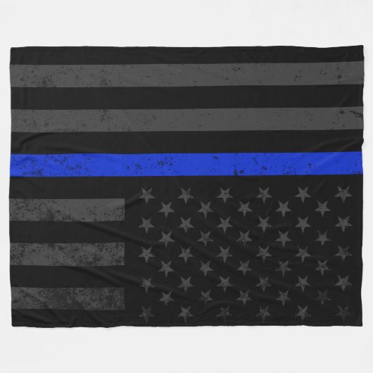 Dark Disted Police Style American Flag Fleece Deken (Voorkant (Horizontaal))