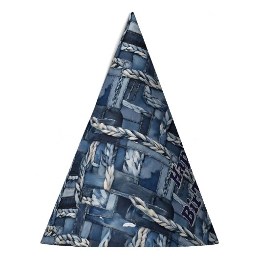 Dark Distressed Denim Patchwork And Braids Feesthoedjes (Links)