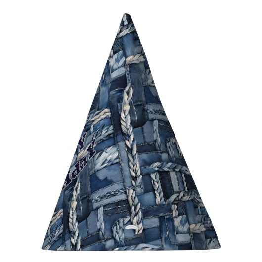 Dark Distressed Denim Patchwork And Braids Feesthoedjes (Rechts)