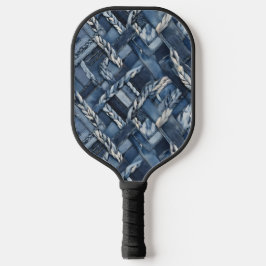 Dark Distressed Denim Patchwork And Braids Pickleball Paddle