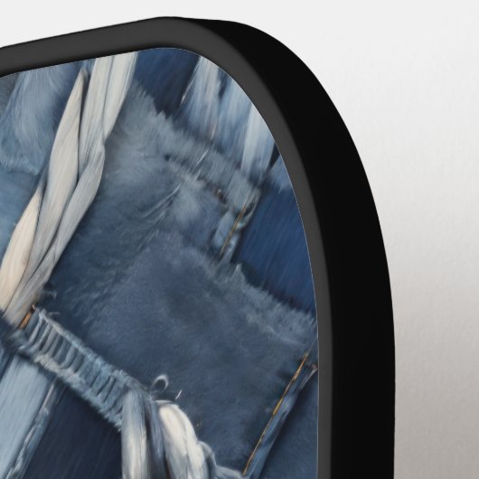 Dark Distressed Denim Patchwork And Braids Pickleball Paddle (Links Detail)