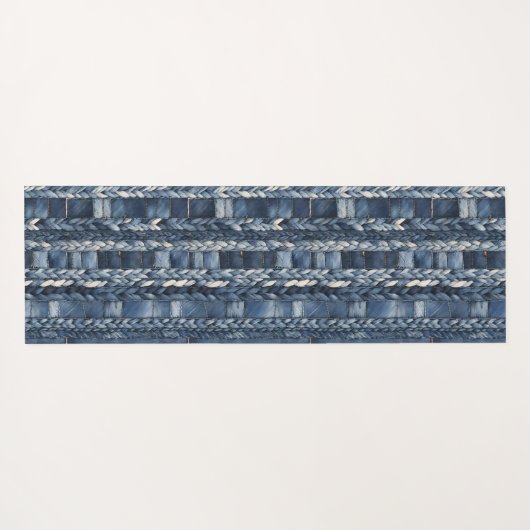 Dark Distressed Denim Patchwork And Braids Yogamat (Achterkant (horizontaal))