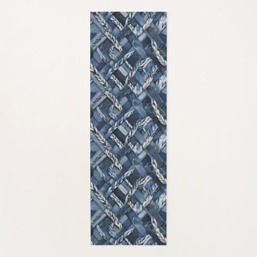 Dark Distressed Denim Patchwork And Braids Yogamat (Voorkant)