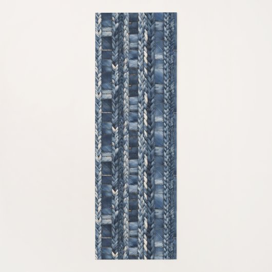 Dark Distressed Denim Patchwork And Braids Yogamat (Achterkant)