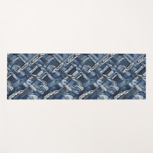 Dark Distressed Denim Patchwork And Braids Yogamat (Voorkant (horizontaal))