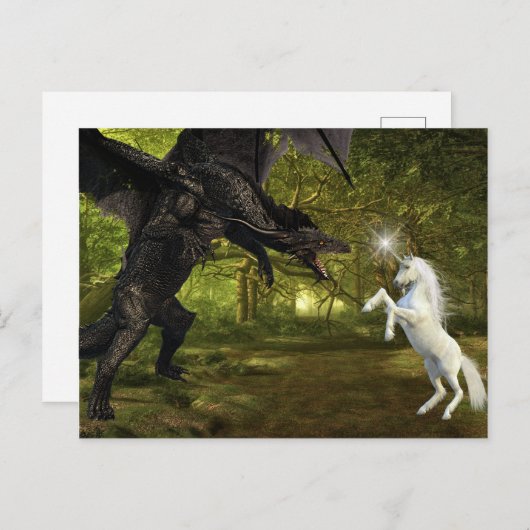 Dark Dragon vs Unicorn Battle Magic Briefkaart (Voorkant / Achterkant)