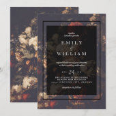 Dark Dramatic Moody Autumn Floral Wedding Kaart (Voorkant / Achterkant)