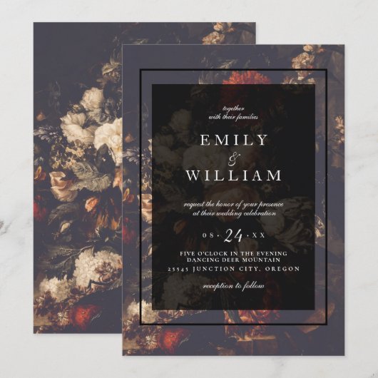 Dark Dramatic Moody Autumn Floral Wedding Kaart (Voorkant / Achterkant)