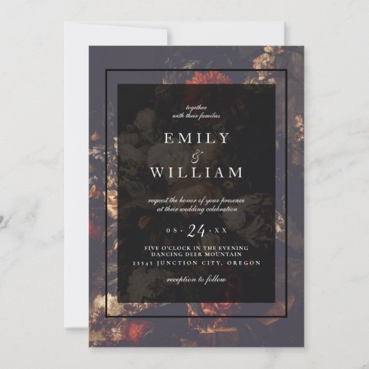 Dark Dramatic Moody herfst Floral Custom Wedding Kaart (Voorkant)