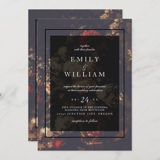 Dark Dramatic Moody herfst Floral Custom Wedding Kaart (Voorkant / Achterkant)