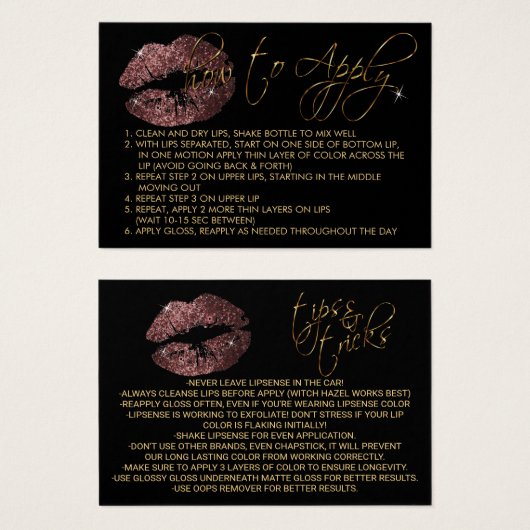 Dark Dusty Roos Glitter Lips - Hoe aan te brengen Visitekaartje (Voorkant /achterkant)