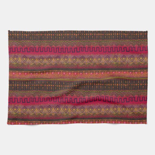 Dark Earth Tones Ethnic Mud Cloth geïnspireerd Theedoek (Horizontaal)