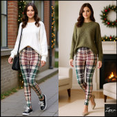 Dark Earthy Green Tan Tartan Plaid Leggings