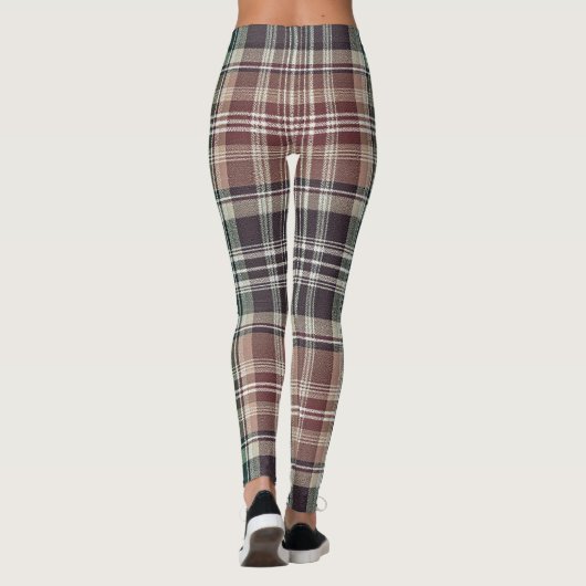 Dark Earthy Green Tan Tartan Plaid Leggings (Achterkant)