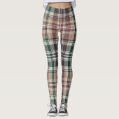 Dark Earthy Green Tan Tartan Plaid Leggings (Voorkant)