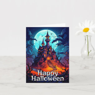 Dark Eerie Haunted House   Happy Halloween Kaart