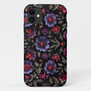 Dark Elegance: Black and Purple Floral Pattern Case-Mate iPhone Case