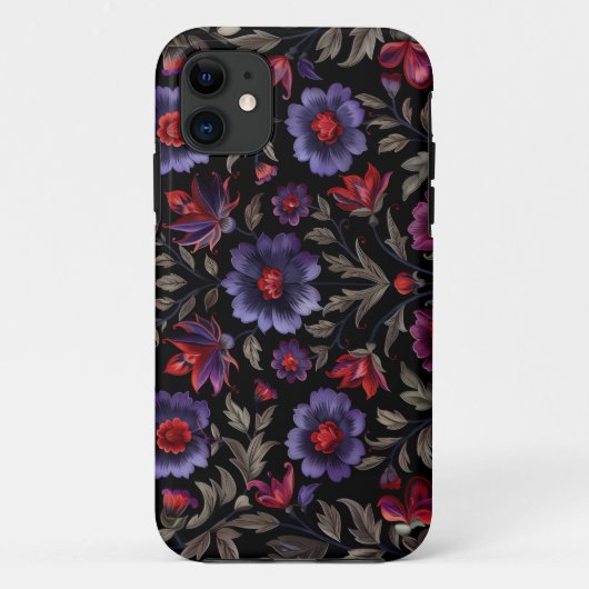 Dark Elegance: Black and Purple Floral Pattern Case-Mate iPhone Case (Achterkant)