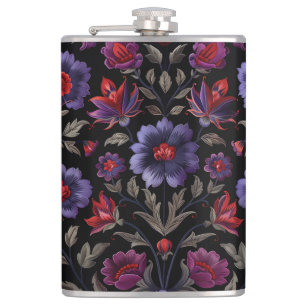 Dark Elegance: Black and Purple Floral Pattern Heupfles
