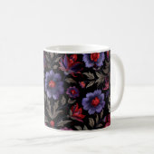 Dark Elegance: Black and Purple Floral Pattern Koffiemok (Voorkant rechts)